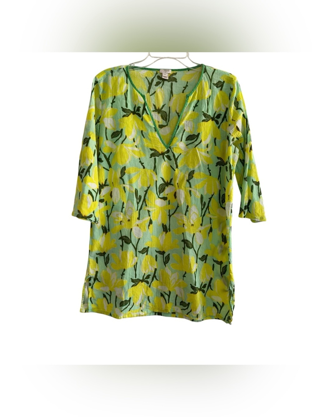 J. Crew Floral Swim Coverup Green Yellow Top Exotic Tropical Resort Citrus M